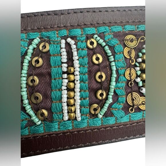 Chicos Caracas Slouch Belt Turquoise Leather Beaded Size Large - Picture 9 of 12